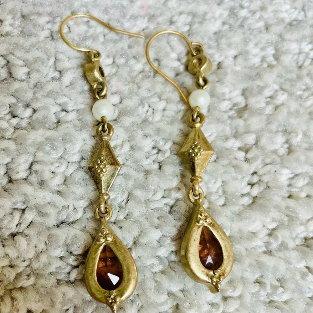 Lauren Ralph Lauren 90's Y2K Matte Gold Dangle Charm Necklace Earring Set Work - Picture 8 of 10